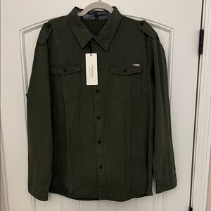 Chartou Men's Olive/ArmyCasual Button-Down Shirt with Camo Collar NWT Size XL
